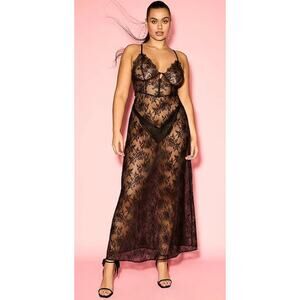 Victorias Secret XS Black Lace Long Maxi Slip Dress